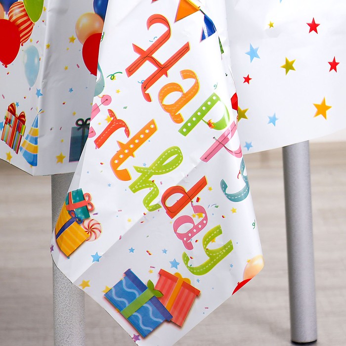 фото Скатерть «с днём рождения», 137 × 183 см, белая страна карнавалия