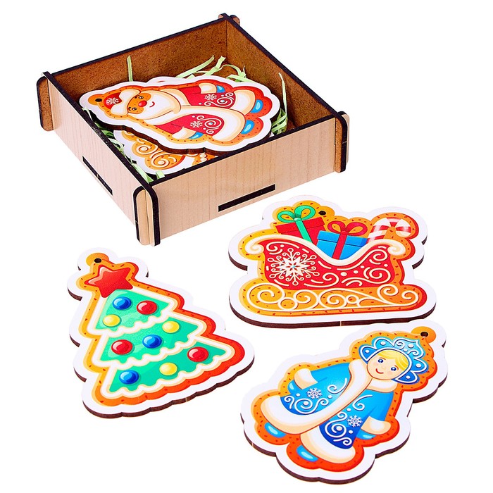 фото Модель из дерева «подвески. украшаем ёлочку» 5 подвесок в наборе woodland toys