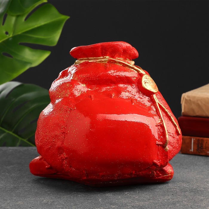 фото Копилка "мешок" красный с блестками 14х22х23см хорошие сувениры