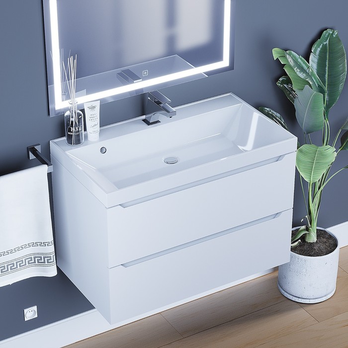 фото Тумба под раковину uperwood tanos, 80 см, подвесная, белая