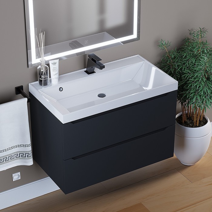 фото Тумба под раковину uperwood tanos, 80 см, подвесная, чёрная