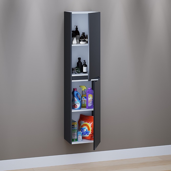 фото Шкаф-пенал для ванной комнаты uperwood tanos, 33х25,5х150 см, подвесной, черная эмаль