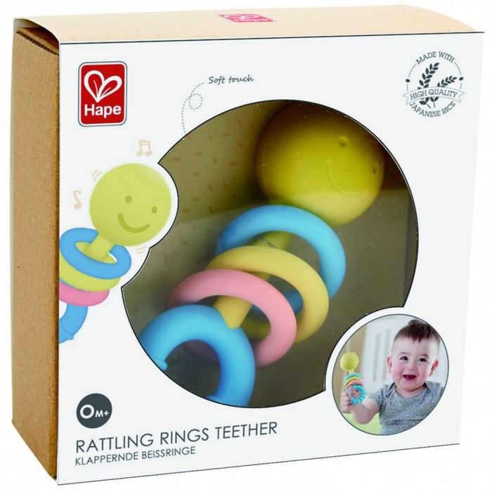 фото Прорезыватель-погремушка для новорождённых «улыбка», с цветными кольцами hape