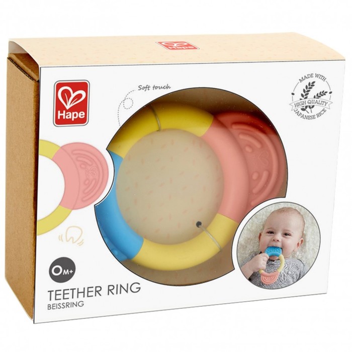 фото Прорезыватель-погремушка для новорождённых «улыбка», кольцо с розовым и голубым держателем hape