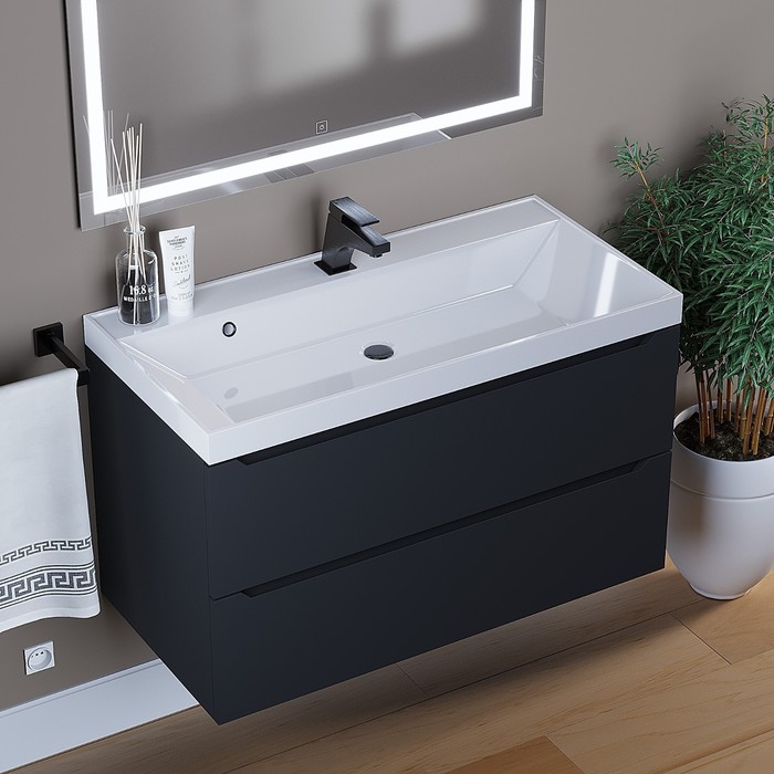 фото Тумба с раковиной uperwood tanos 90 см, подвесная, черная