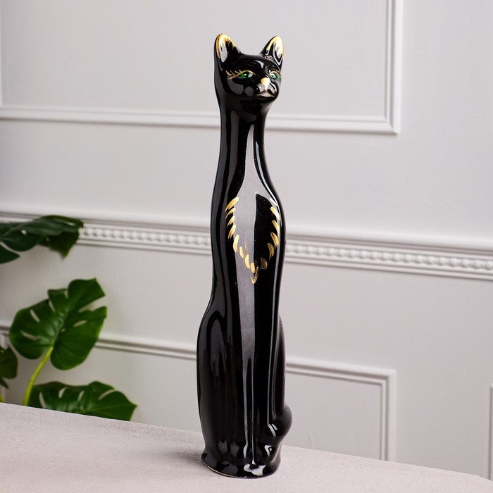 Копилка "Кот", глазурь, чёрная, узор, 48 см