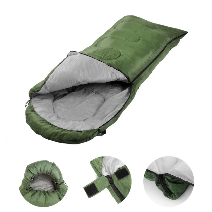 фото Спальный мешок туристический, 220 х 75 см, до -20 градусов, 600 г/м2, зеленый