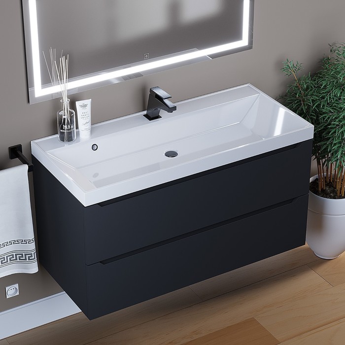 фото Тумба с раковиной uperwood tanos 100 см, подвесная, черная