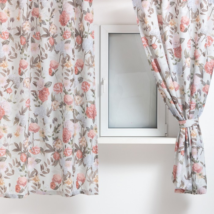 фото Комплект штор для кухни с подхватами этель "цветущий сад" 145х180 см - 2 шт, 100% п/э