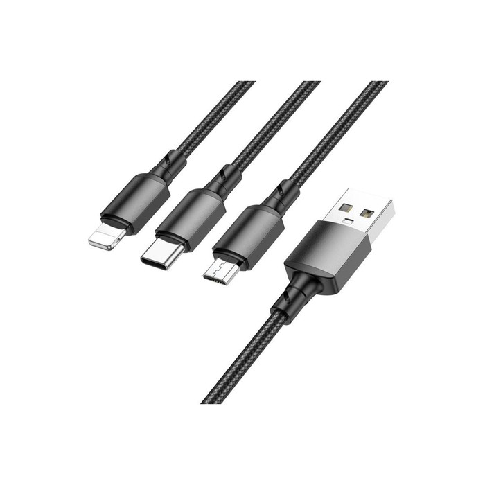 Кабель Borofone BX72, 3 в 1,microUSB/Lightning/Type-C-USB,2 А,тканевая оплётка, 1 м, чёрный
Кабель Borofone BX72, 3 в 1,microUSB/Lightning/Type-C-USB,2 А,тканевая оплётка, 1 м, чёрный