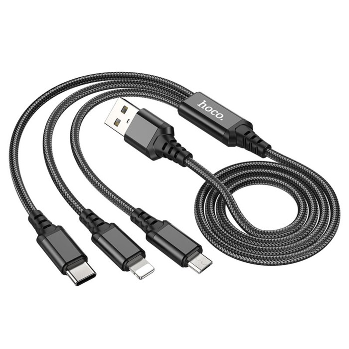 Кабель Hoco BX76, 3 в 1, microUSB/Lightning/Type-C - USB, 2 А, тканевая оплётка, 1 м, чёрный
Кабель Hoco BX76, 3 в 1, microUSB/Lightning/Type-C - USB, 2 А, тканевая оплётка, 1 м, чёрный