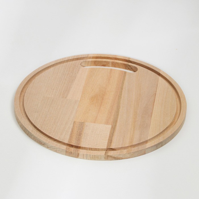 фото Доска разделочная деревянная с желобом "круг" 20х20х0,8 см береза