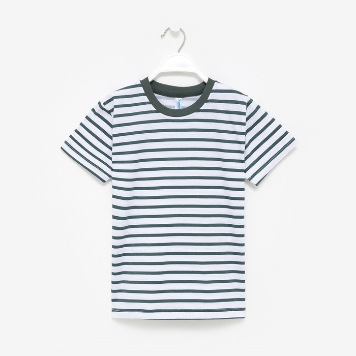 фото Футболка для мальчика, цвет хаки/полоска, рост 128 см
