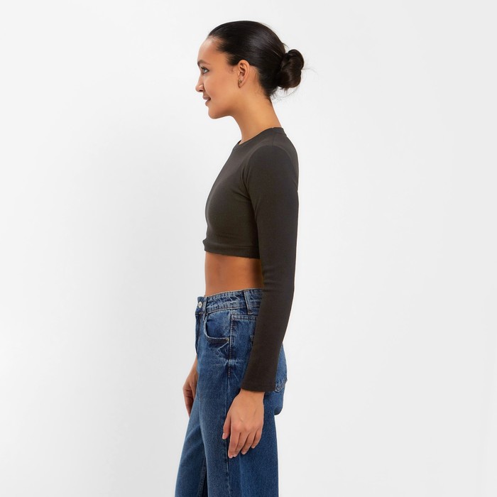 фото Лонгслив женский minaku: casual collection цвет чёрный, размер 42