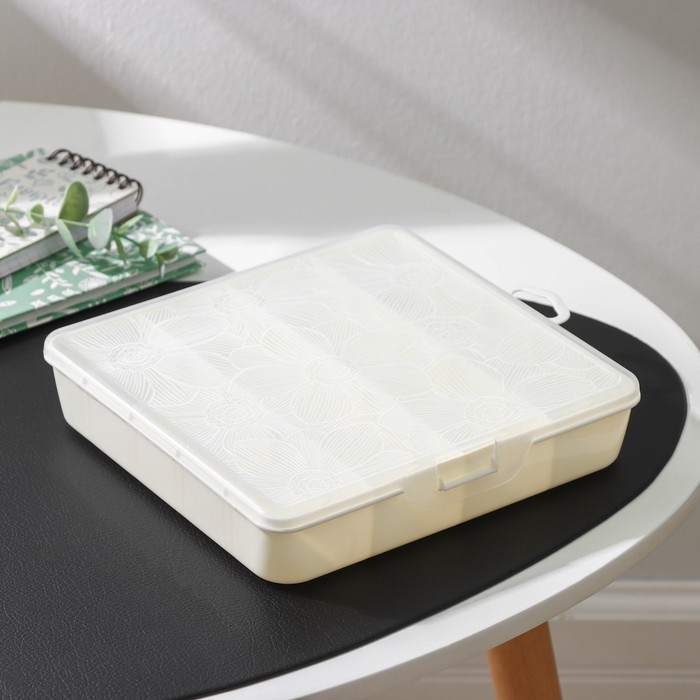 фото Органайзер для хранения мелочей с разделителями fiori, 20×20×4,5 см, цвет белое облако