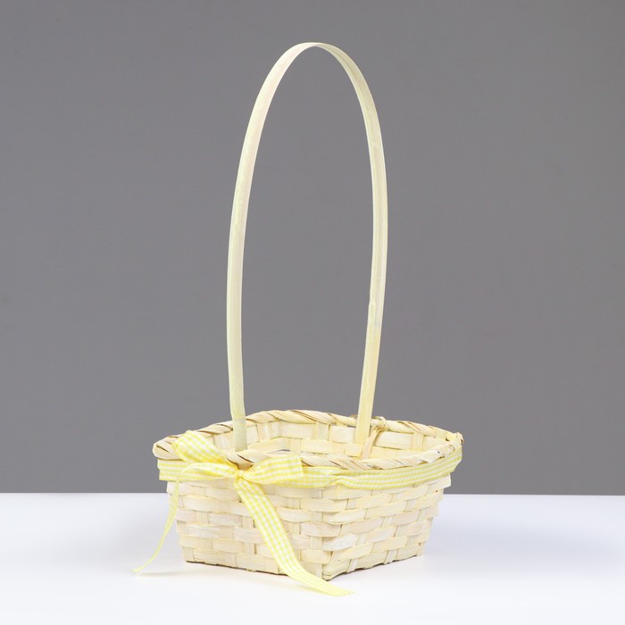 фото Корзина плетеная с бантиком, 20х20х10/35,5 см, бамбук, натуральный