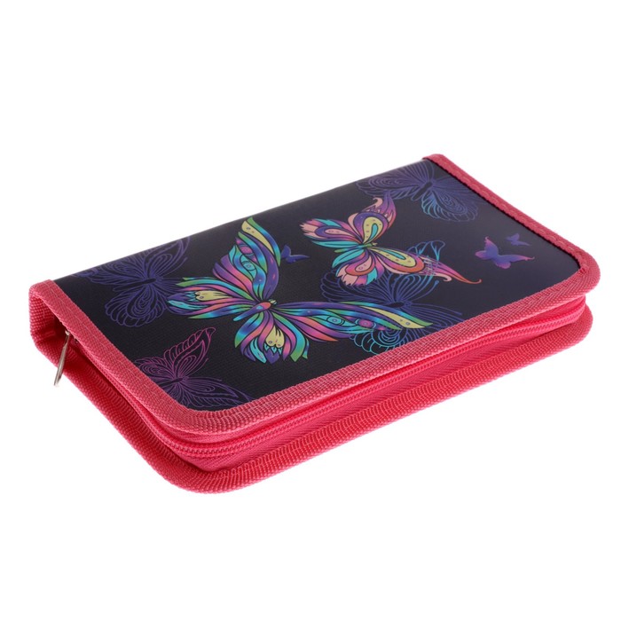 фото Пенал 1 секция 115 х 205 х 30 мм, calligrata "бабочки" (объемный 3d-рисунок с эффектом металлика) 81п26