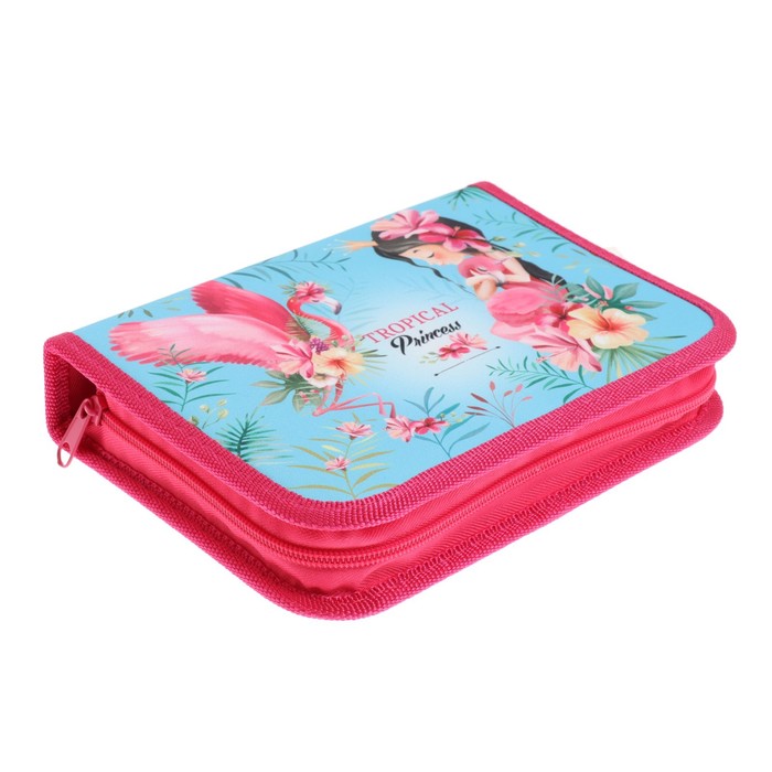 фото Пенал 1 секция, 140 х 200 х 40 мм, 2 откидные планки, тканевый, оникс, пкт 09-20 "принцесса и фламикорн"