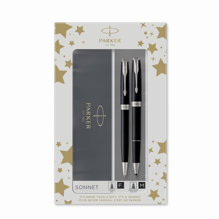 фото Набор parker sonnet black ct: ручка шарик 1.0 черн+ручка-роллер 1.0 черн, подар/уп 2093259