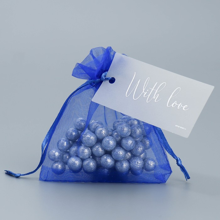 фото Мешочек подарочный органза синий «синева», с шильдиком, 10 х 12 см +/- 1.5 см дарите счастье