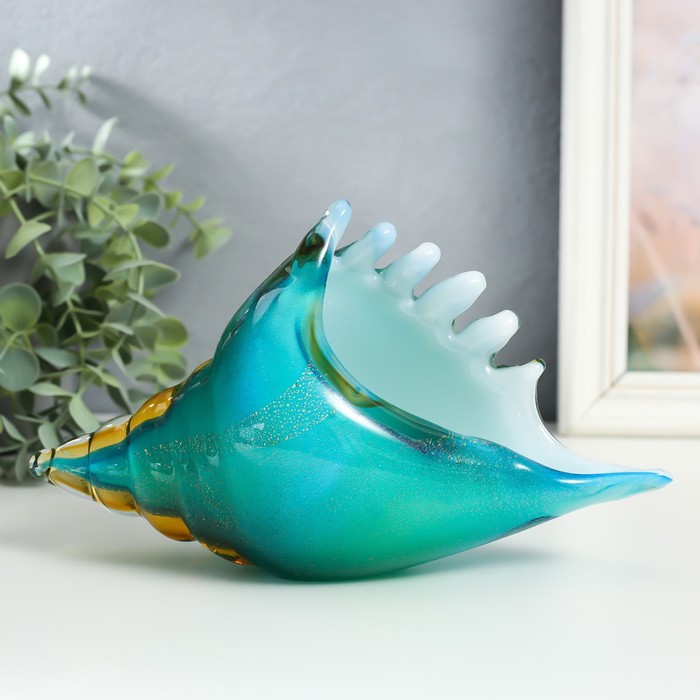 фото Сувенир стекло "раковина зелёная" под муранское стекло 22х8,5х14,5 см