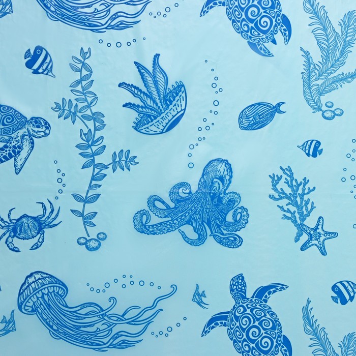 фото Штора для ванной «подводный мир», 180×180 см, цвет синий колорит