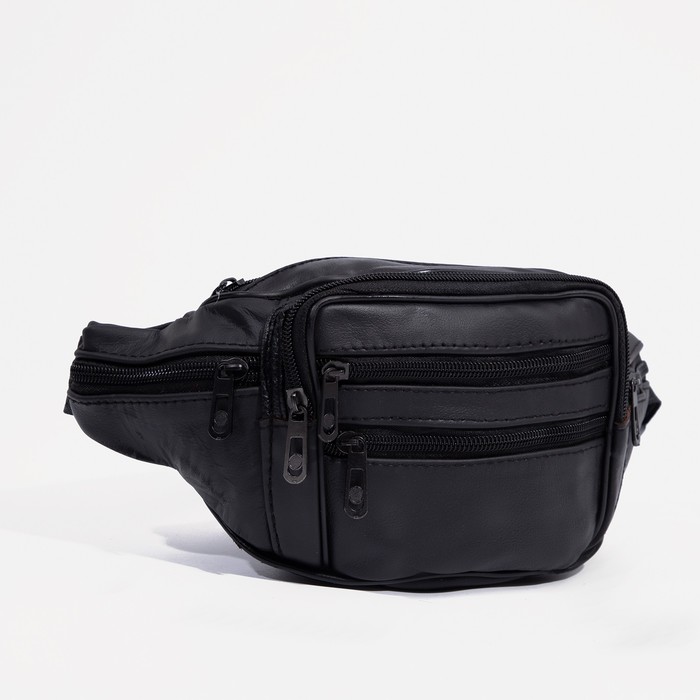 фото Сумка поясная на молнии, 5 наружных карманов, цвет чёрный