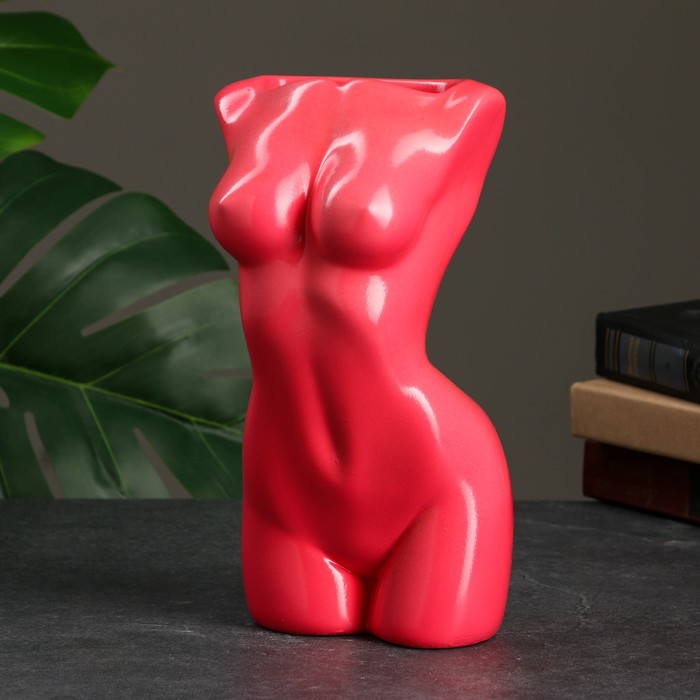 фото Кашпо - органайзер "торс девушки" розовый, 25см хорошие сувениры