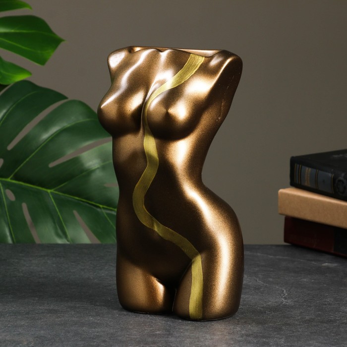 фото Кашпо - органайзер "торс девушки с лентой" бронза золото, 25см хорошие сувениры