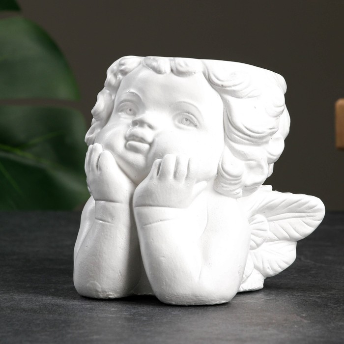 фото Кашпо - органайзер "мечтающий ангел" белый, 10см хорошие сувениры