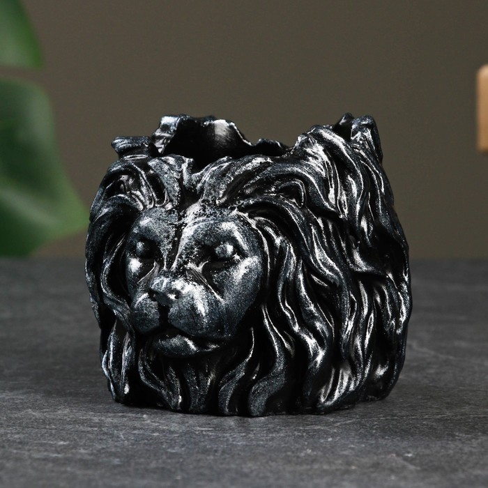 фото Кашпо - органайзер "лев" черный с серебром, 7см хорошие сувениры