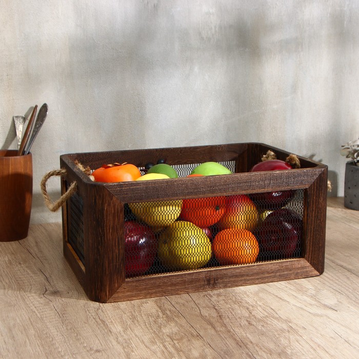фото Корзина для хранения продуктов italy, 36×26×16 см, цвет тёмное дерево magistro