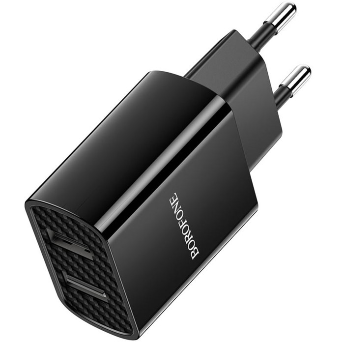 фото Сетевое зарядное устройство borofone ba53a, 2xusb, 2.1 а, кабель lightning, 1 м, чёрное