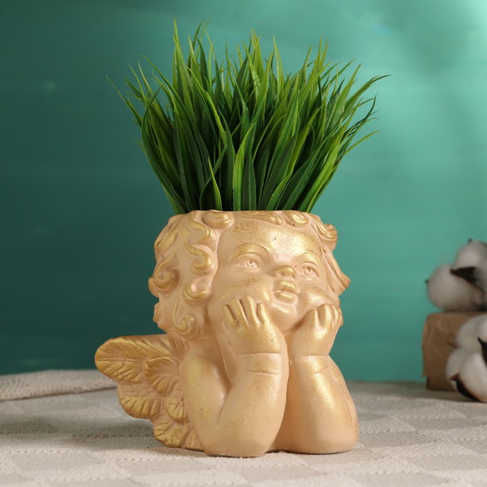 фото Кашпо - органайзер "мечтающий ангел" песочный, 10см хорошие сувениры