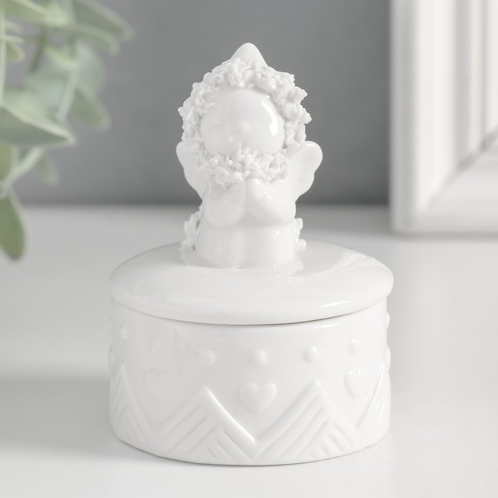 фото Шкатулка керамика "ангел в шубке" микс 6,5х6х8,3 см