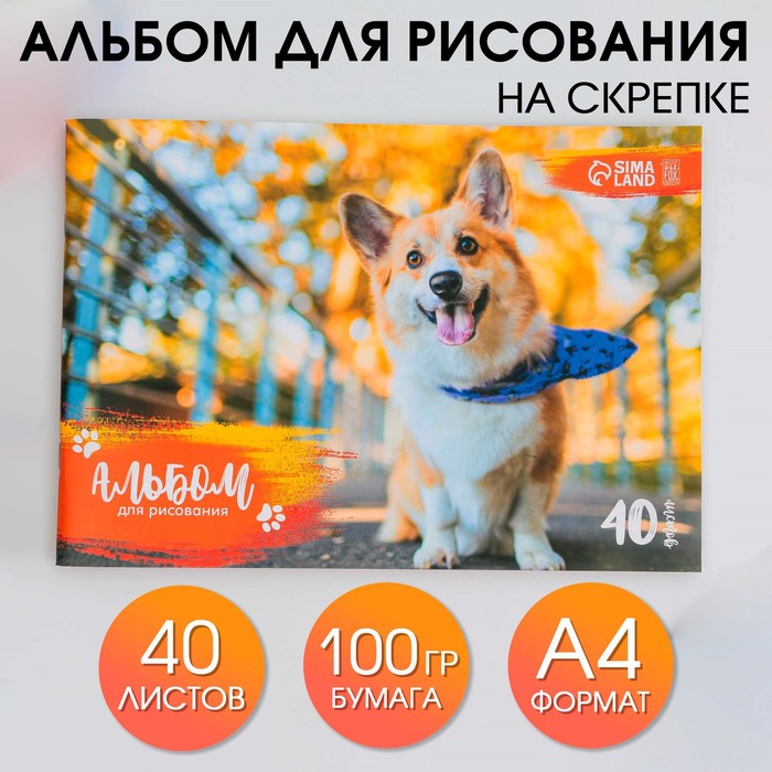 Альбом для рисования на скрепках А4, 40 листов «Корги» (обложка 160 г/м2, бумага 100 г/м2).
Альбом для рисования на скрепках А4, 40 листов «Корги» (обложка 160 г/м2, бумага 100 г/м2).