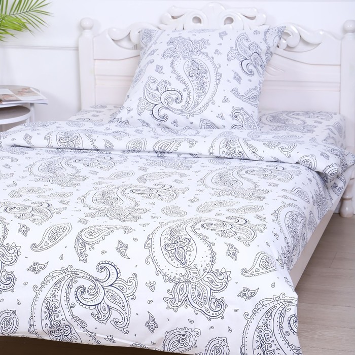 фото Постельное бельё 1,5сп узоры, цвет тёмно-синий, 150х210см, 150х210см, 70х70 см, бязь, 120 г/м, хлопок 100% атра