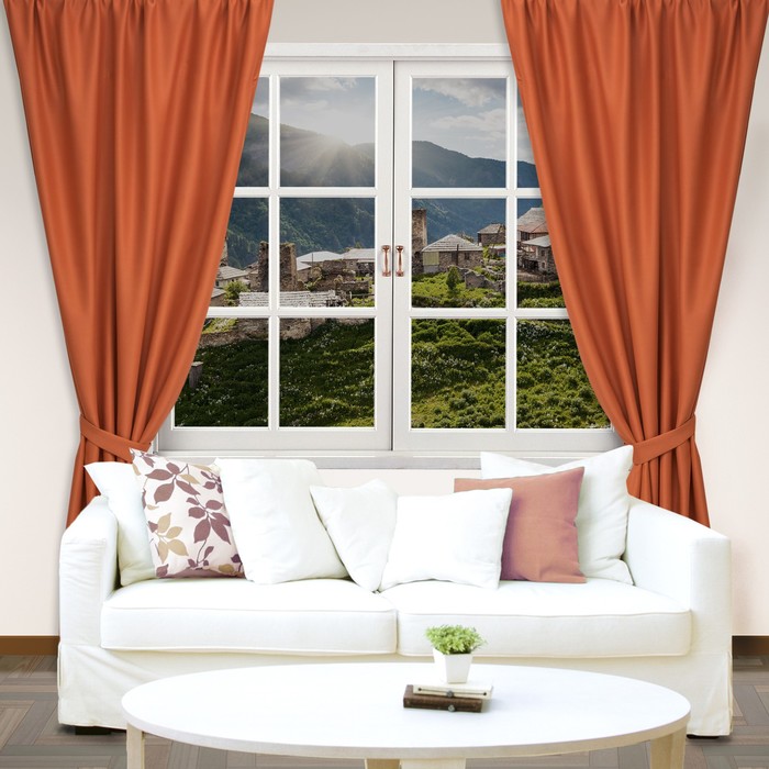 фото Штора портьерная "этель" 250х265,цв.оранжевый,блэкаут,100% п/э