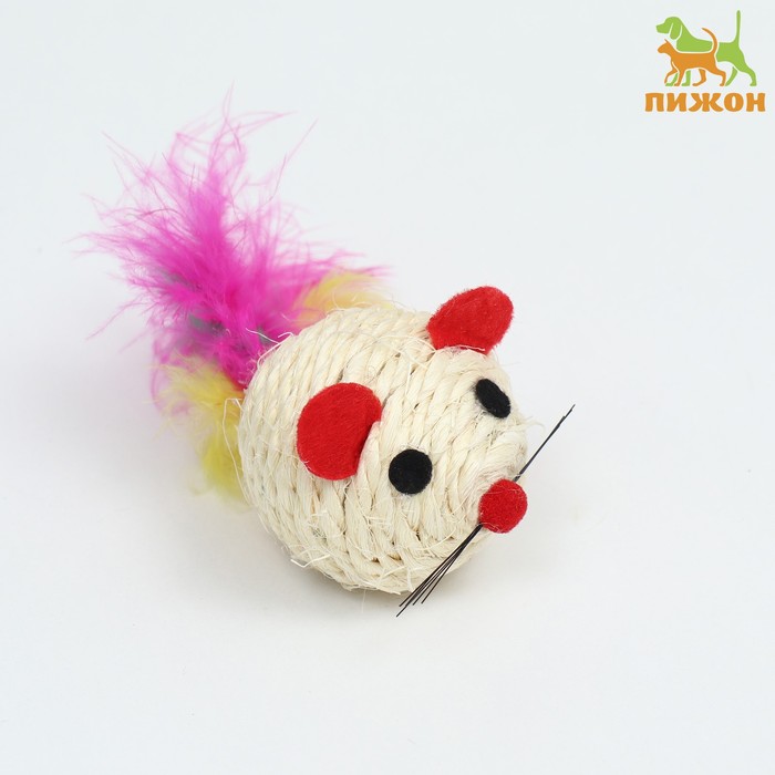 фото Шарик-мышь из сизаля, 4,2 см, белый пижон