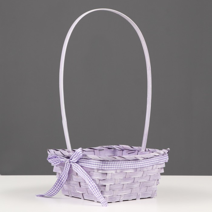 фото Корзина плетеная, с бантиком, фиолетовая,бамбук, 20х20х10, h=35,5 см