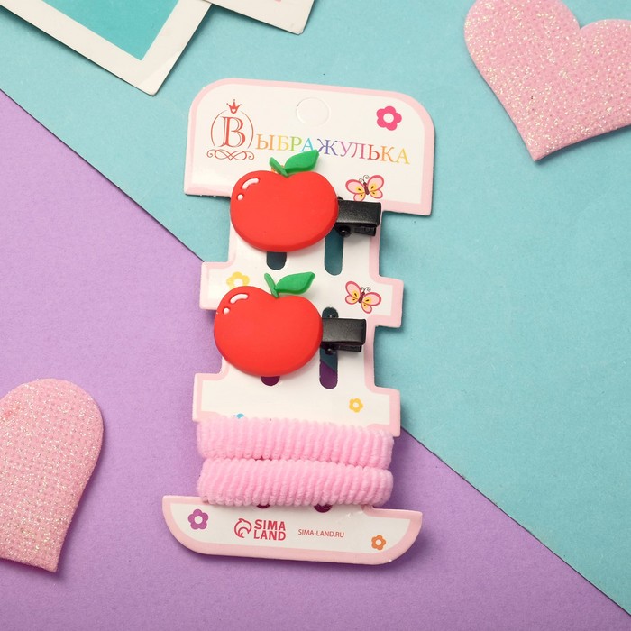 фото Набор для волос "ариадна" (2 резинки, 2 зажима) яблочко выбражулька