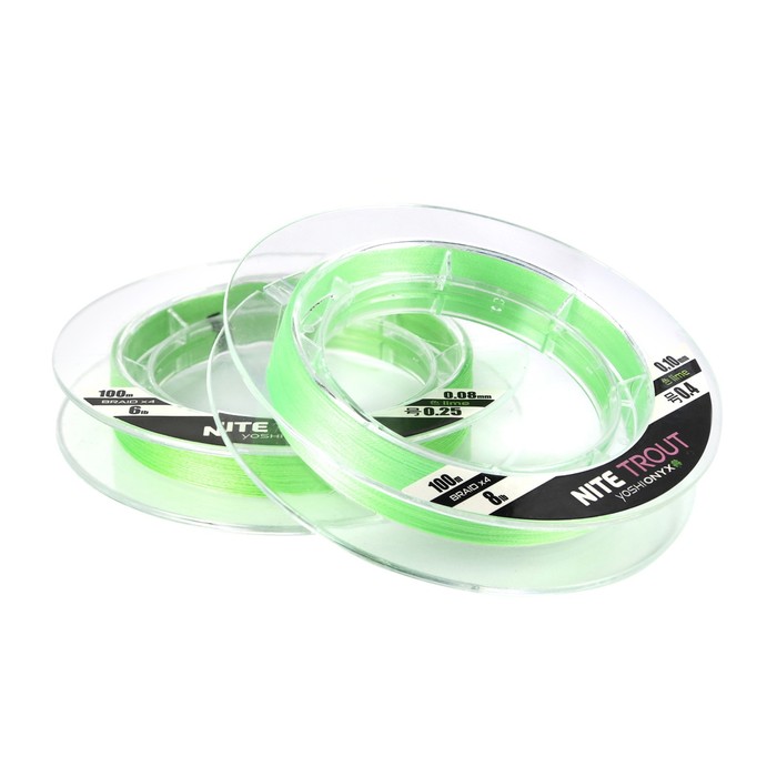 фото Леска плетеная yoshi onyx nite trout х4 lime, 100 м, 0.1 мм, тест 3.6 кг