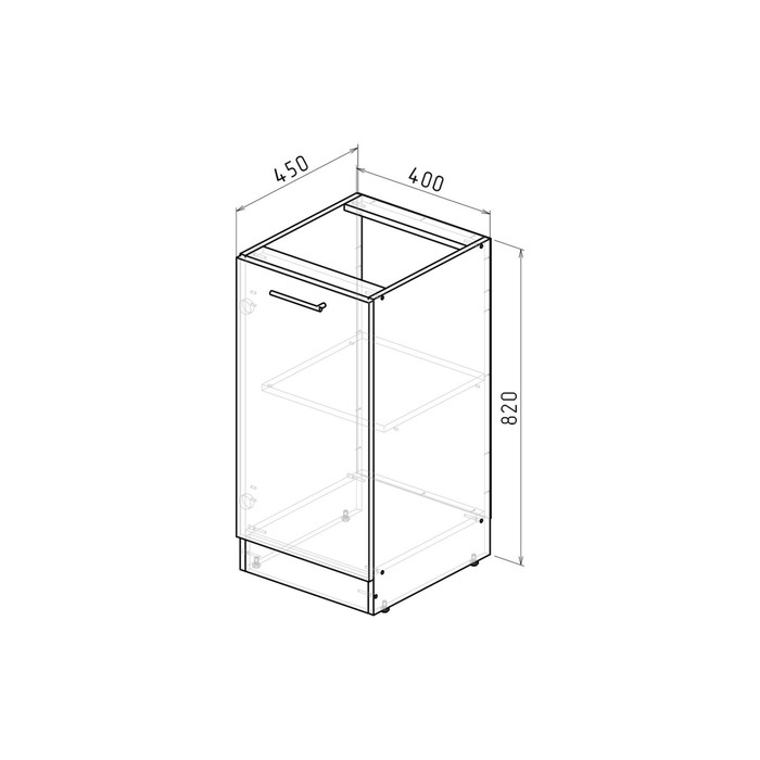 фото Шкаф напольный с 1 дверцей ноктюрн, 400х450х820, белый/бетон тёмный/антрацит