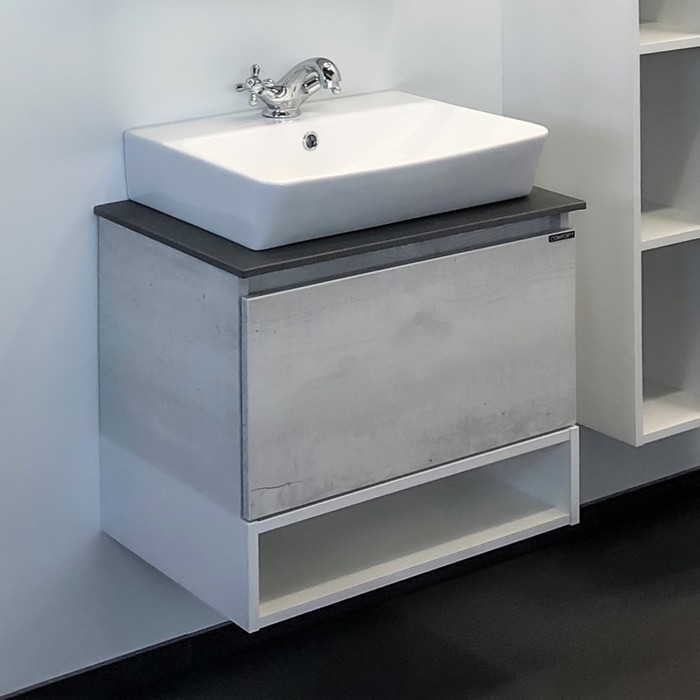 фото Тумба-умывальник comforty «прага-60» дуб белый, с серой столешницей, с раковиной 9055ra-50