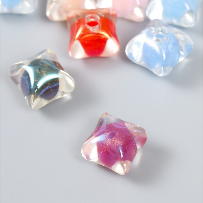 фото Бусина акрил с несквозным отверстием "подушка - цвет внутри" перламутр микс 1,3х1,3 см арт узор