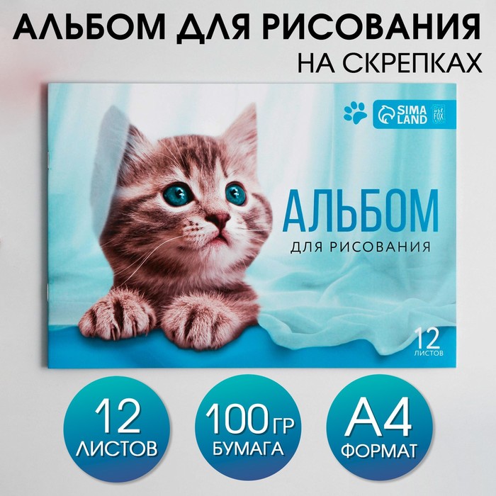 Альбом для рисования на скрепках А4, 12 листов «Котёнок» (обложка 160 г/м2, бумага 100 г/м2).
Альбом для рисования на скрепках А4, 12 листов «Котёнок» (обложка 160 г/м2, бумага 100 г/м2).