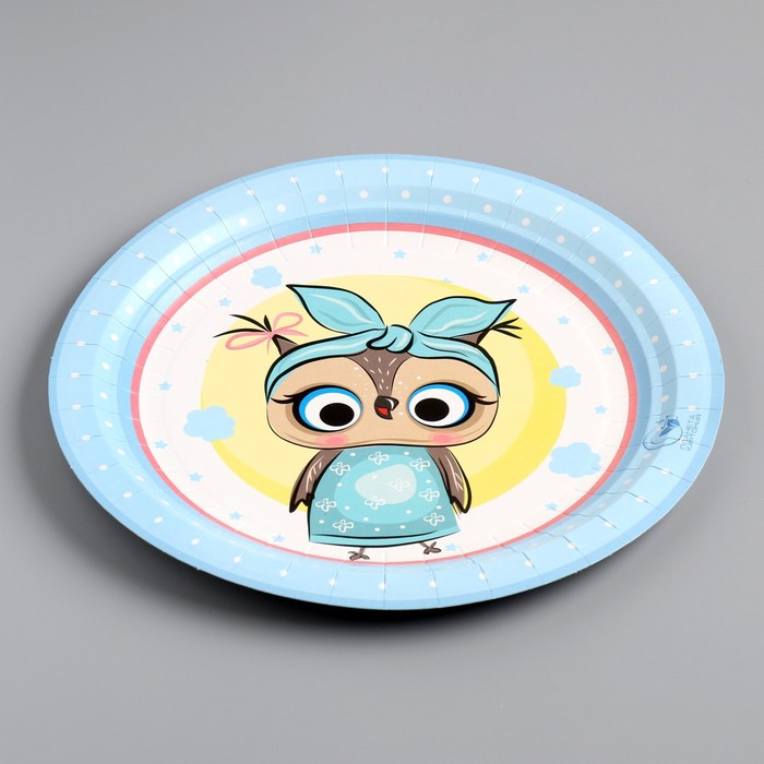 фото Тарелка одноразовая "сова" ламинированная, картон, 23 см