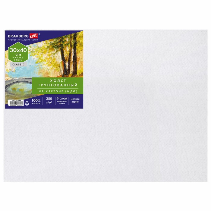 Холст на картоне (МДФ) хлопок 100% 30*40 см 280г/м2 акрил грунт м/з Brauberg 192186
Холст на картоне (МДФ) хлопок 100% 30*40 см 280г/м2 акрил грунт м/з Brauberg 192186