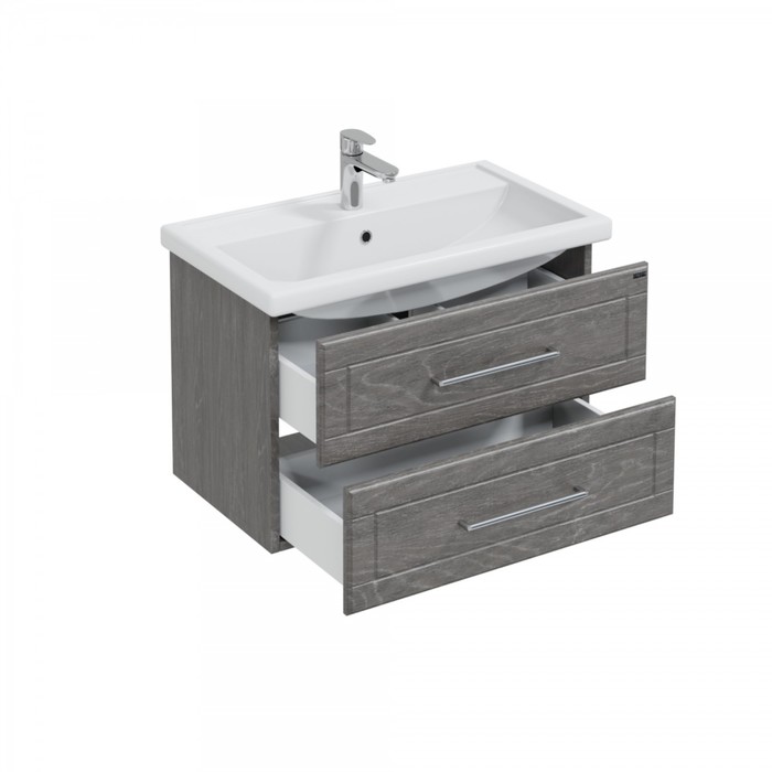 фото Тумба санта «венера 80» подвесная с раковиной «фостер 80», дуб шале графит