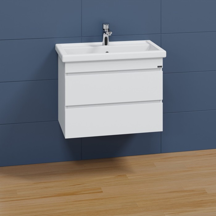 фото Тумба "марс 70" 2 ящика, подвесная с раковиной "фостер 70" санта